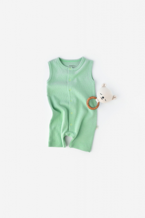 Salopeta fara maneci si pantaloni scurti - 100% bumbac organic - mint, babycosy - imagine produs HeiBebe.ro [2]