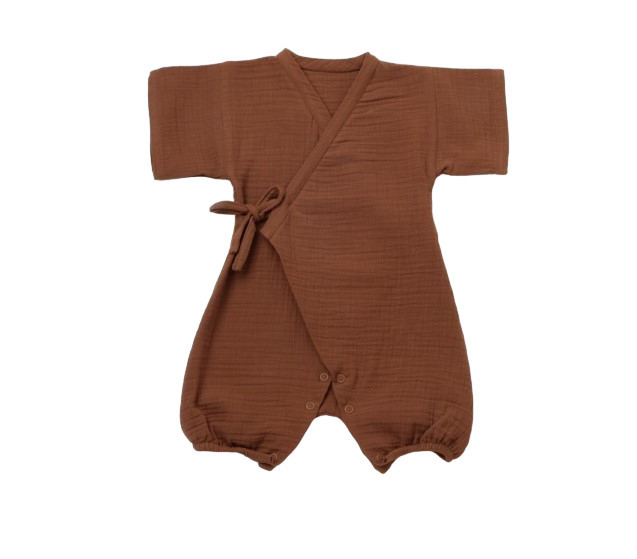 Salopeta petrecuta din muselina, babycosy, 100% bumbac organic, caramiziu - imagine produs HeiBebe.ro [1]