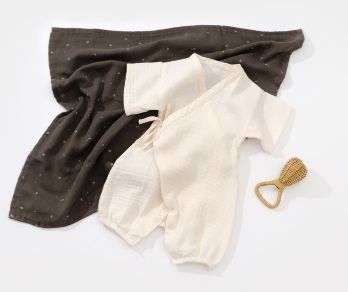 Salopeta petrecuta din muselina, babycosy, 100% bumbac organic, ecru - imagine produs HeiBebe.ro [1]