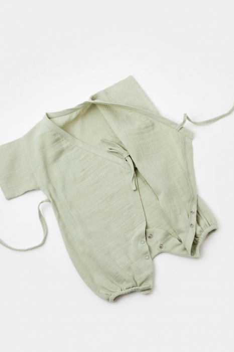 Salopeta petrecuta din muselina, babycosy, 100% bumbac organic, verde - imagine produs HeiBebe.ro [6]