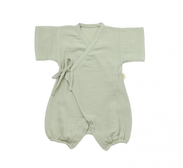 Salopeta petrecuta din muselina, babycosy, 100% bumbac organic, verde - imagine produs HeiBebe.ro [1]