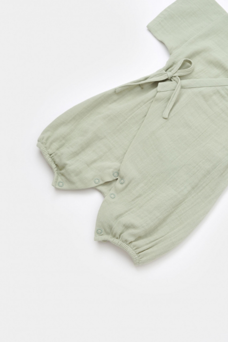 Salopeta petrecuta din muselina, babycosy, 100% bumbac organic, verde - imagine produs HeiBebe.ro [4]