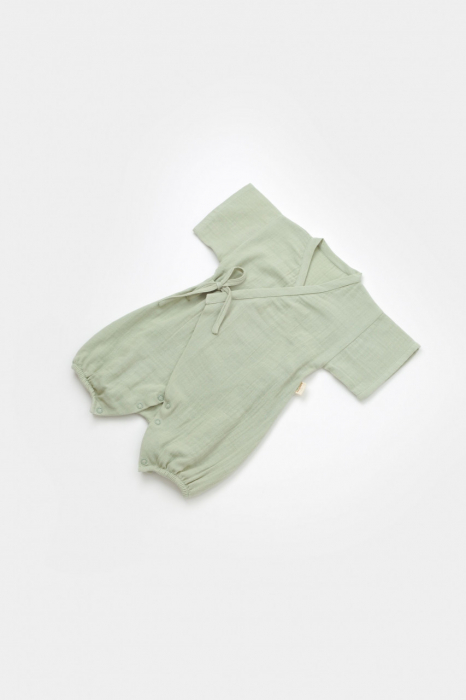 Salopeta petrecuta din muselina, babycosy, 100% bumbac organic, verde - imagine produs HeiBebe.ro [5]