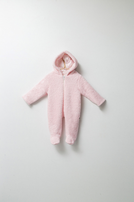 Salopeta plusata de iarna pentru bebelusi, tongs baby, captusita cu fermoar, roz deschis - imagine produs HeiBebe.ro [1]