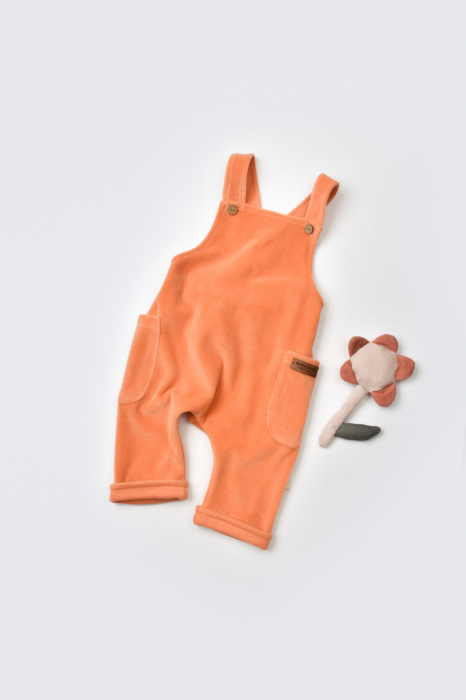 Salopeta velvet cu bretele din 80%bumbac organic si 20% poliester - portocaliu, babycosy - imagine produs HeiBebe.ro [1]