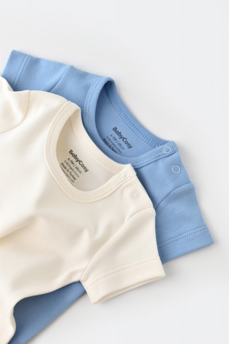 Set 2 body-uri bebe unisex -100% bumbac organic - ecru/bleu, babycosy - imagine produs HeiBebe.ro [4]