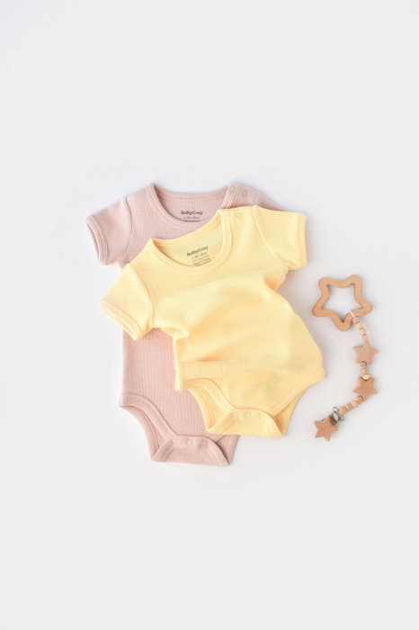 Set 2 body-uri bebe unisex -100% bumbac organic - galben/roz, babycosy - imagine produs HeiBebe.ro [2]