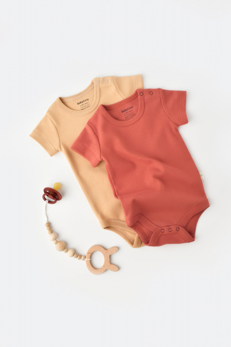 Set 2 body-uri bebe unisex -100% bumbac organic - mustar/ scortisoara, babycosy - imagine produs HeiBebe.ro [2]