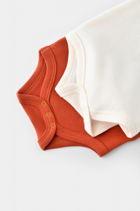 Set 2 body-uri bebe unisex -100% bumbac organic - scortisoara/ecru, babycosy - imagine produs HeiBebe.ro [10]
