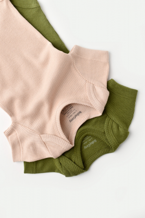 Set 2 body-uri bebe unisex din bumbac organic si modal - verde/blush, babycosy - imagine produs HeiBebe.ro [3]
