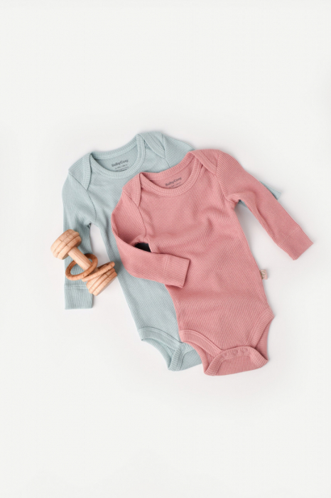 Set 2 body-uri cu maneca lunga bebe unisex din bumbac organic si modal - mint/rose, babycosy - imagine produs HeiBebe.ro [1]
