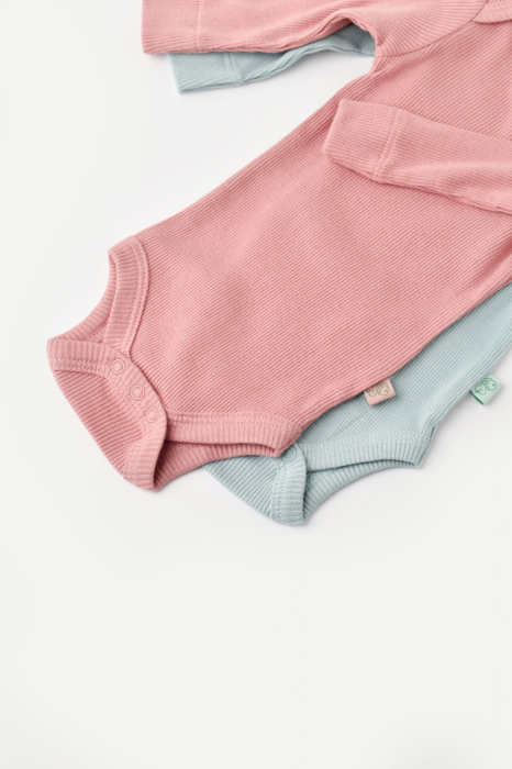 Set 2 body-uri cu maneca lunga bebe unisex din bumbac organic si modal - mint/rose, babycosy - imagine produs HeiBebe.ro [4]