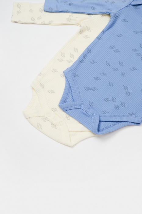 Set 2 body-uri cu maneca lunga printed, babycosy, 50% modal+50% bumbac, ecru/lavanda - imagine produs HeiBebe.ro [2]