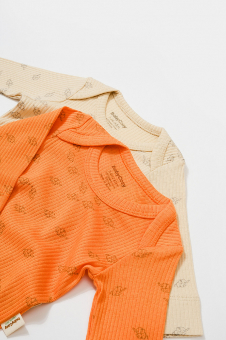 Set 2 body-uri cu maneca lunga printed, babycosy, 50% modal+50% bumbac, stone/apricot - imagine produs HeiBebe.ro [3]