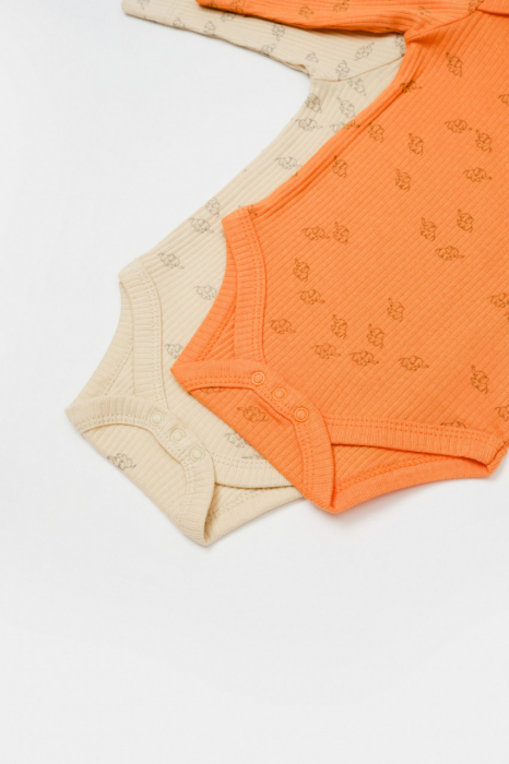 Set 2 body-uri cu maneca lunga printed, babycosy, 50% modal+50% bumbac, stone/apricot - imagine produs HeiBebe.ro [5]
