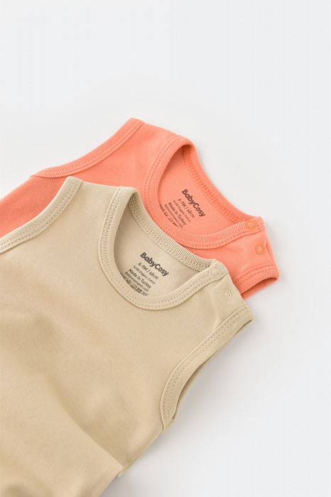 Set 2 body-uri fara maneci bebe unisex -100% bumbac organic - roz/crem, babycosy - imagine produs HeiBebe.ro [3]
