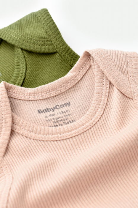 Set 2 body-uri fara maneci bebe unisex din bumbac organic si modal - verde/blush, babycosy - imagine produs HeiBebe.ro [5]