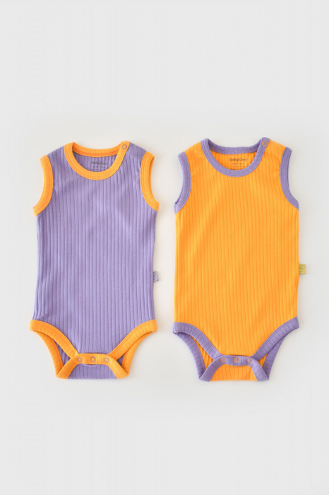 Set 2 body-uri fara maneci ribana bebe unisex din bumbac organic si 5%elastan - galben/mov babycosy - imagine produs HeiBebe.ro [4]