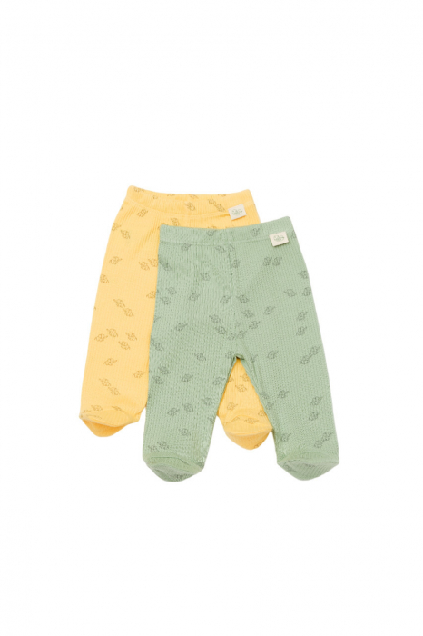 Set 2 pantalonasi cu botosei printed, babycosy, 50% modal+50% bumbac, lamaie/verde - imagine produs HeiBebe.ro [1]