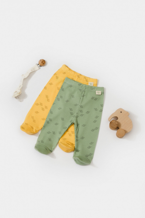 Set 2 pantalonasi cu botosei printed, babycosy, 50% modal+50% bumbac, lamaie/verde - imagine produs HeiBebe.ro [3]