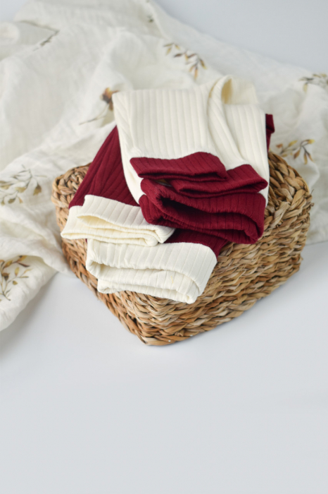 Set 2 pantaloni ribana bebe unisex din bumbac organic si 5%elastan - ecru/bordo, babycosy - imagine produs HeiBebe.ro [8]