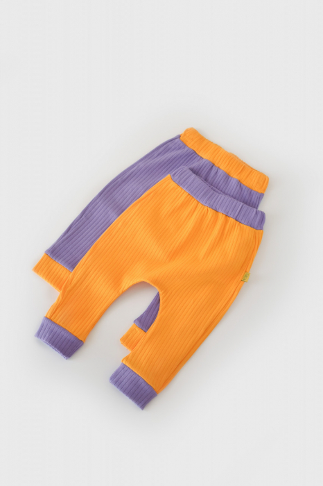 Set 2 pantaloni ribana bebe unisex din bumbac organic si 5%elastan - galben/mov babycosy - imagine produs HeiBebe.ro [8]