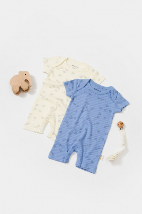 Set 2 salopete scurte printed, babycosy, 50% modal+50% bumbac, ecru/lavanda - imagine produs HeiBebe.ro [3]