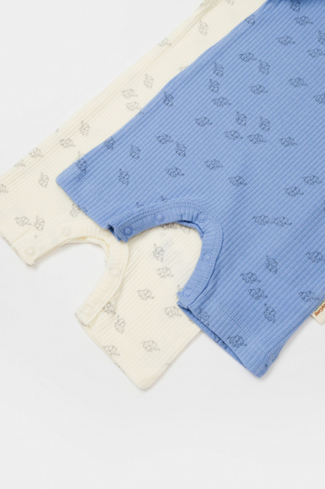 Set 2 salopete scurte printed, babycosy, 50% modal+50% bumbac, ecru/lavanda - imagine produs HeiBebe.ro [4]