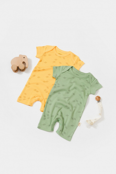 Set 2 salopete scurte printed, babycosy, 50% modal+50% bumbac, lamaie/verde - imagine produs HeiBebe.ro [2]