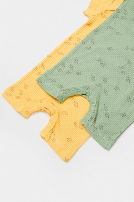 Set 2 salopete scurte printed, babycosy, 50% modal+50% bumbac, lamaie/verde - imagine produs HeiBebe.ro [4]