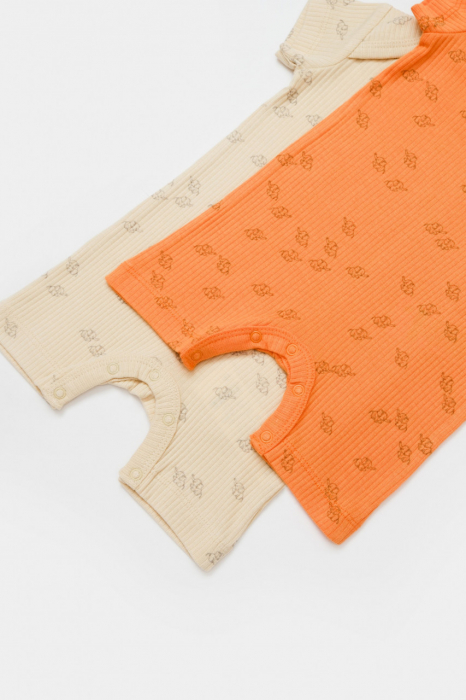 Set 2 salopete scurte printed, babycosy, 50% modal+50% bumbac, stone/apricot - imagine produs HeiBebe.ro [4]