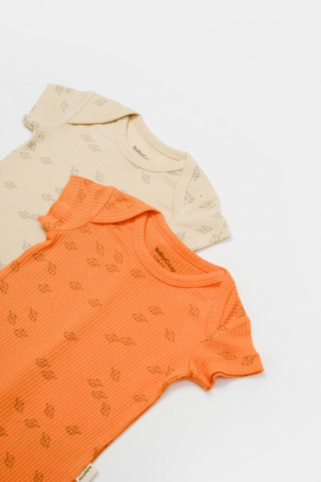 Set 2 salopete scurte printed, babycosy, 50% modal+50% bumbac, stone/apricot - imagine produs HeiBebe.ro [2]