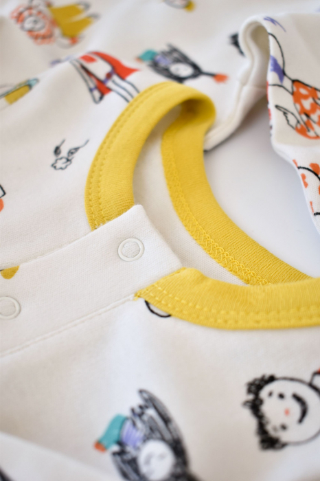 Set 2 salopetele cu maneca lunga si pantaloni lungi - 100%bumbac organic - galben si mov, babycosy - imagine produs HeiBebe.ro [3]