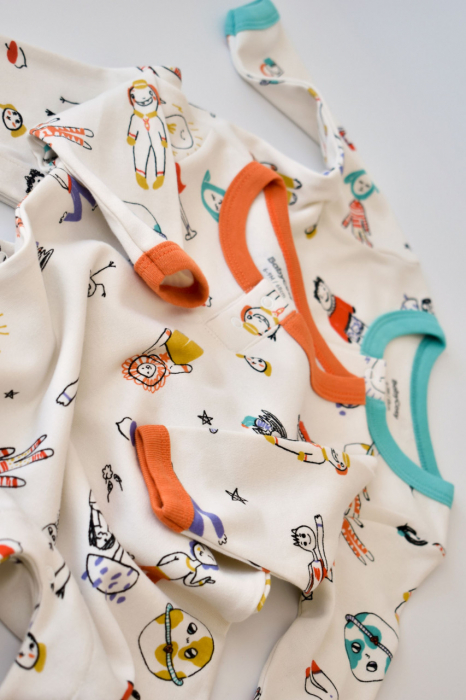 Set 2 salopetele cu maneca lunga si pantaloni lungi - 100%bumbac organic - portocaliu si verde, babycosy - imagine produs HeiBebe.ro [3]