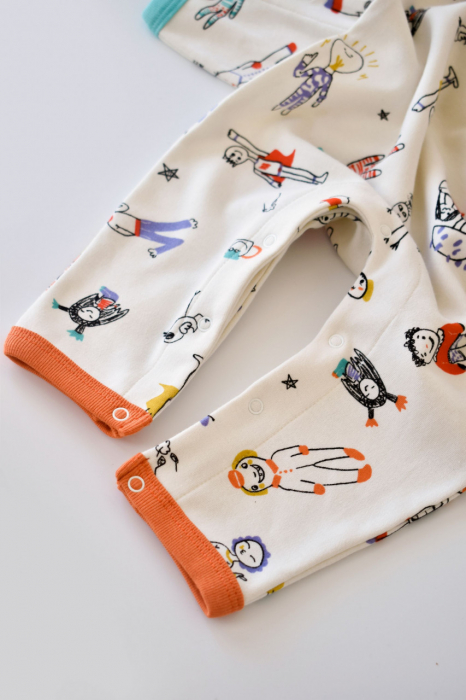 Set 2 salopetele cu maneca lunga si pantaloni lungi - 100%bumbac organic - portocaliu si verde, babycosy - imagine produs HeiBebe.ro [4]