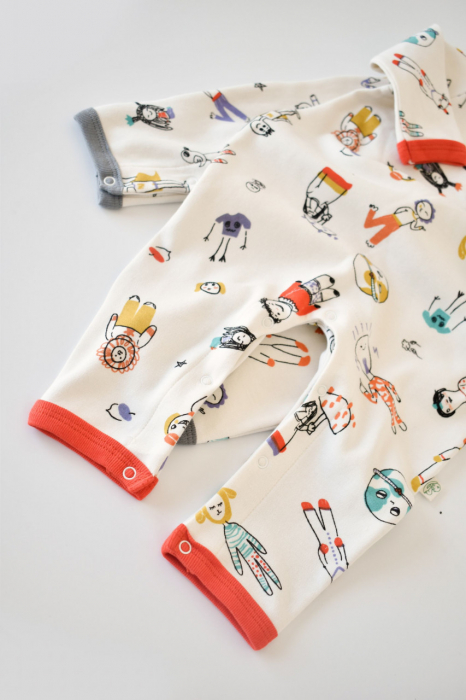 Set 2 salopetele cu maneca lunga si pantaloni lungi - 100%bumbac organic - rosu si gri, babycosy - imagine produs HeiBebe.ro [5]