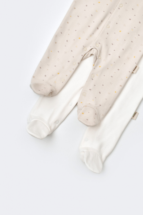 Set 2 salopetele cu maneca lunga si pantaloni lungi cu botosei - 100%bumbac organic - crem cu buline, babycosy - imagine produs HeiBebe.ro [3]