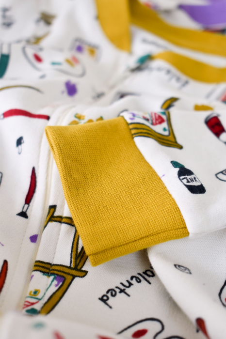 Set 2 salopetele cu maneca lunga si pantaloni lungi cu fermoar - 100%bumbac organic - galben si mov, babycosy - imagine produs HeiBebe.ro [6]