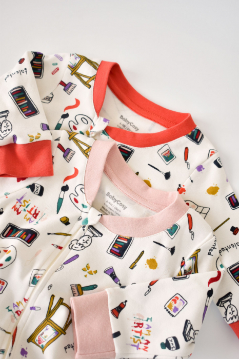 Set 2 salopetele cu maneca lunga si pantaloni lungi cu fermoar - 100%bumbac organic - portocaliu si pudra, babycosy - imagine produs HeiBebe.ro [2]
