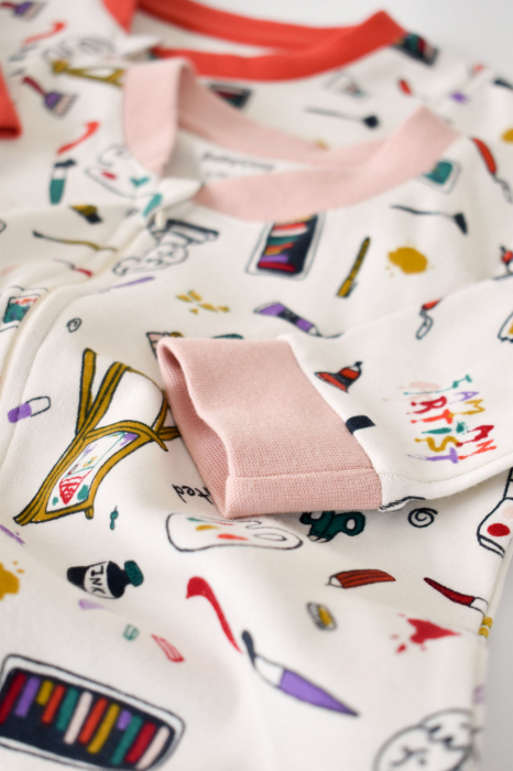 Set 2 salopetele cu maneca lunga si pantaloni lungi cu fermoar - 100%bumbac organic - portocaliu si pudra, babycosy - imagine produs HeiBebe.ro [5]