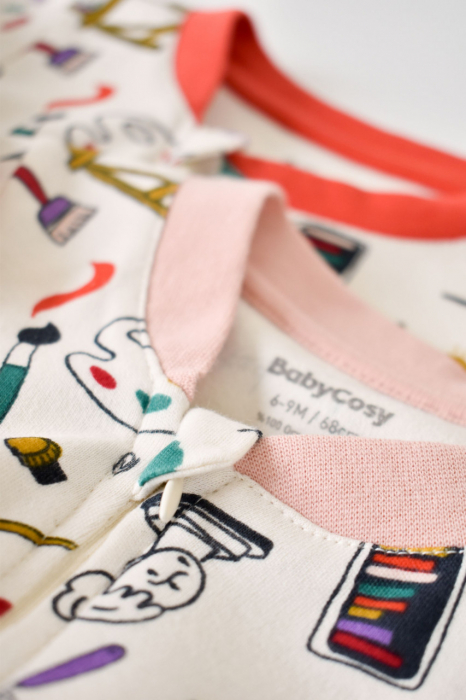 Set 2 salopetele cu maneca lunga si pantaloni lungi cu fermoar - 100%bumbac organic - portocaliu si pudra, babycosy - imagine produs HeiBebe.ro [3]