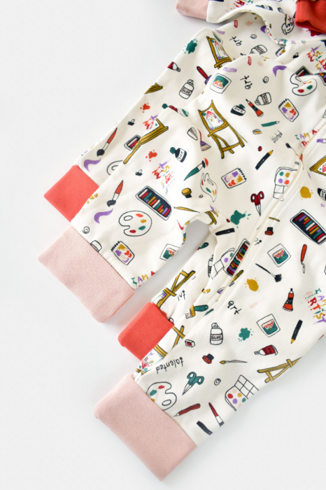 Set 2 salopetele cu maneca lunga si pantaloni lungi cu fermoar - 100%bumbac organic - portocaliu si pudra, babycosy - imagine produs HeiBebe.ro [6]