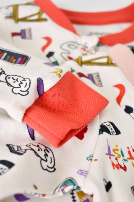 Set 2 salopetele cu maneca lunga si pantaloni lungi cu fermoar - 100%bumbac organic - portocaliu si pudra, babycosy - imagine produs HeiBebe.ro [4]