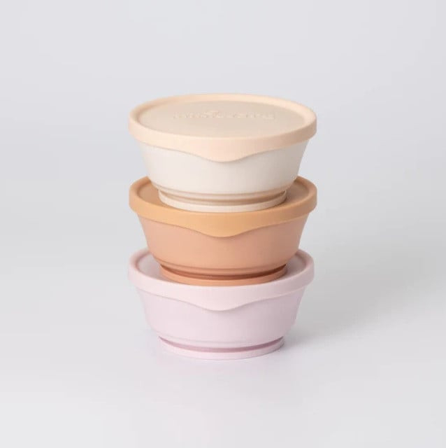 Set 3 boluri cu capac hrana bebelusi miniware, 100% din materiale naturale biodegradabile, cotton candy+toffee+vanilla - imagine produs HeiBebe.ro [1]