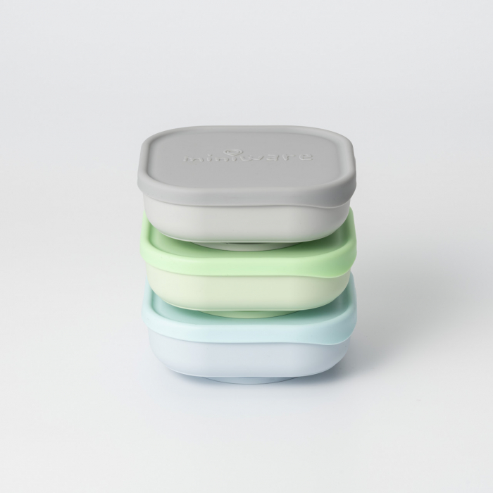 Set 3 boluri pentru hrana bebelusi miniware snack bowl, 100% din materiale naturale biodegradabile, aqua+grey+keylime - imagine produs HeiBebe.ro [1]