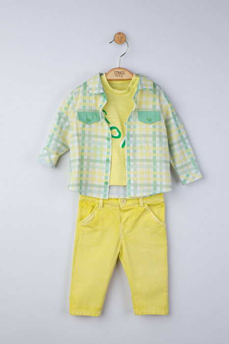 Set 3 piese: blugi, tricou si camasa in carouri pentru bebelusi, tongs baby - imagine produs HeiBebe.ro [2]