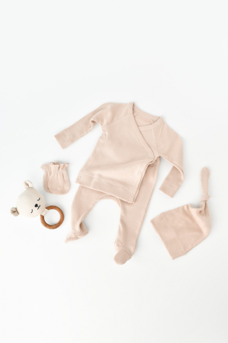 Set 4 piese: bluza, pantaloni, caciulita si manusi din bumbac organic si modal - blush, babycosy - imagine produs HeiBebe.ro [1]