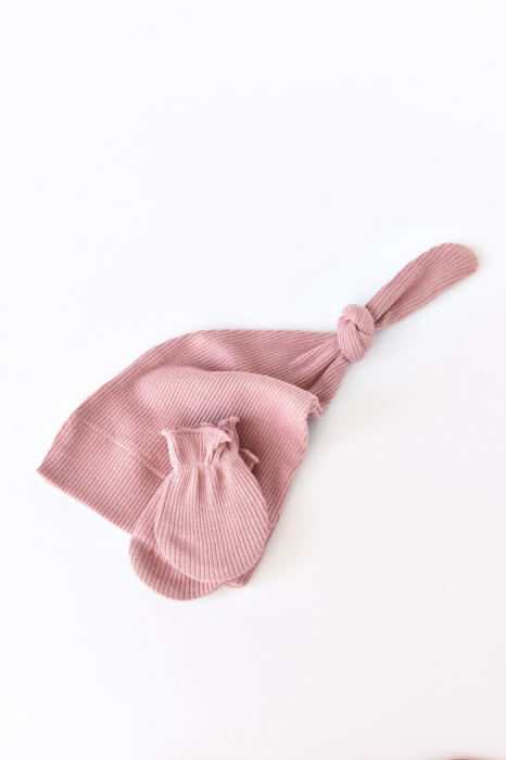 Set 4 piese: bluza, pantaloni, caciulita si manusi din bumbac organic si modal - rose, babycosy - imagine produs HeiBebe.ro [8]