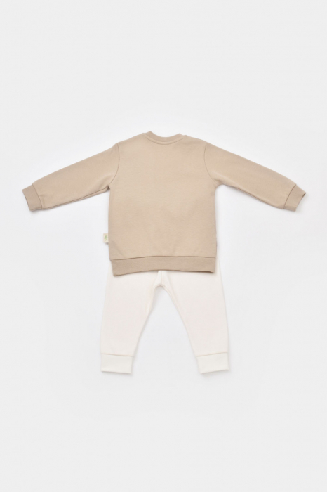 Set bluzita cu maneca lunga si pantaloni lungi cu buline girafa, babycosy, 100% bumbac organic, mink - imagine produs HeiBebe.ro [3]