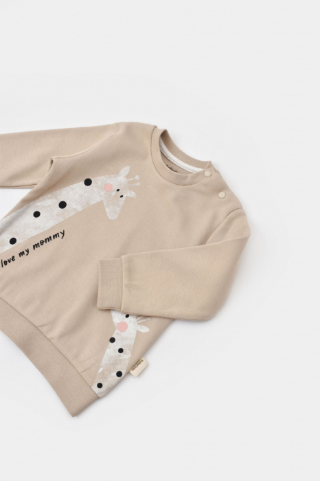 Set bluzita cu maneca lunga si pantaloni lungi cu buline girafa, babycosy, 100% bumbac organic, mink - imagine produs HeiBebe.ro [6]